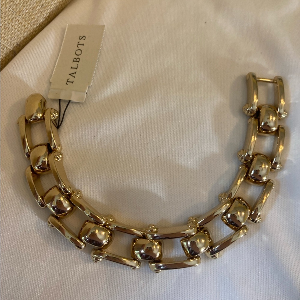 Talbots Chunky Panel Link Gold Tone Bracelet New